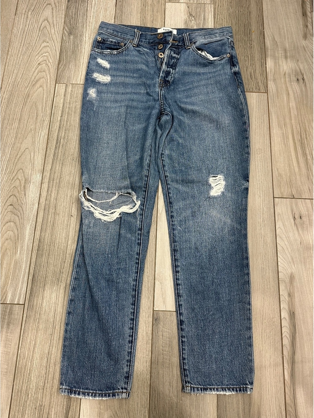 Pistola Women's Distressed High-Rise Straight Leg Jeans Size 27